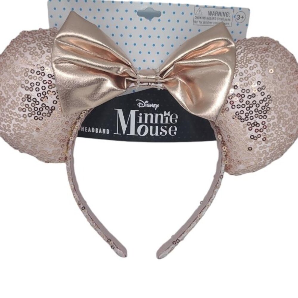 Disney Minnie Sequin Ear Headband with Bow, Rose Gold - NEW